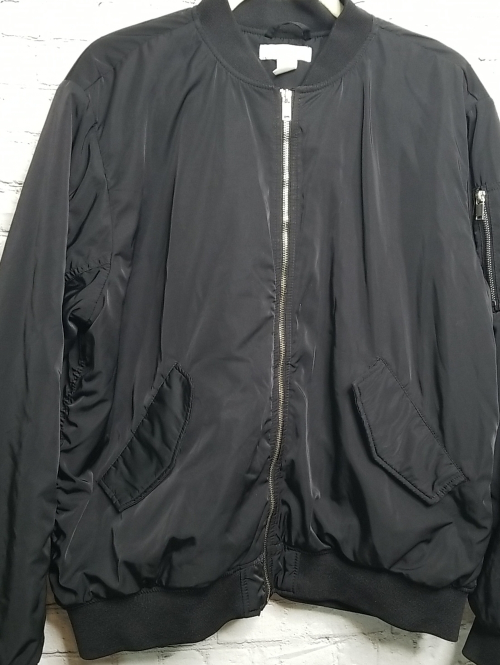 H&M womens bomber jacket size 14 zip front w/zip left arm pocket EUC